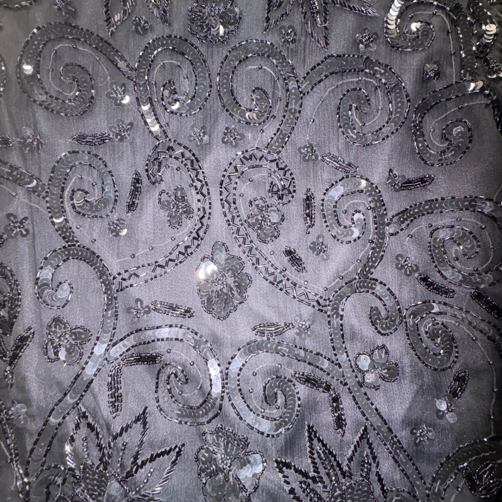 Laurence Kazar Black Silk Beaded Sequin Floral Evening Top Long Sleeve Large - Picture 3 of 12